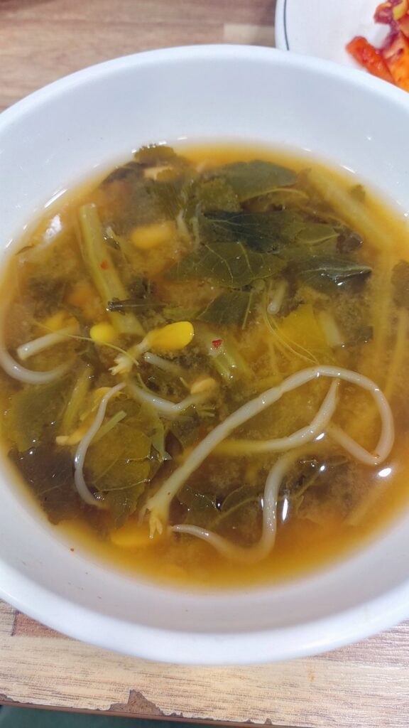 Tangsuyuk(Soybean Paste Soup with Dried Radish Greens and Bean Sprouts)